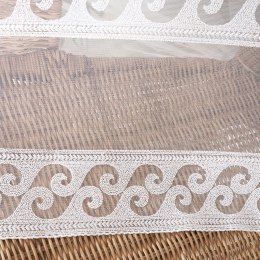 Firanka haftowana na greckim tiulu ze wzorem pasowym, wys. 310cm, kolor biały FH0007/885/001/000310/1