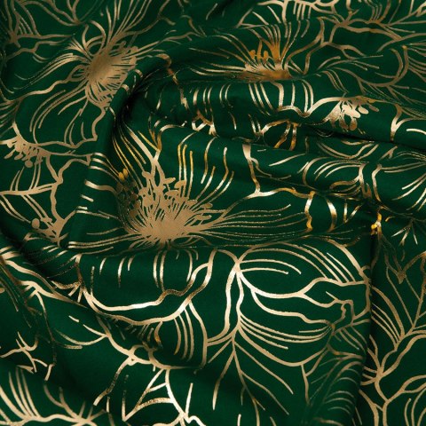 Tkanina dekoracyjna ADRIA, wys.290cm, kolor ciemny zielony/butelkowy ze złotym nadrukiem