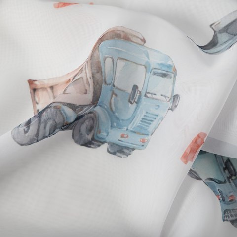 POJAZDY Firanka z ołowianką WOAL PREMIUM, wys. 157cm, kolor niebiesko-szary D00087