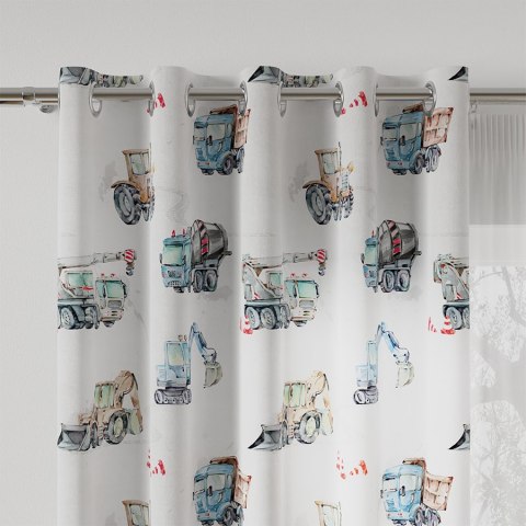 POJAZDY Tkanina na zasłony OXFORD, szer.140cm, kolor niebiesko-szary D00087