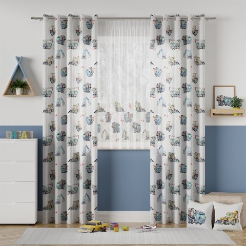 POJAZDY Tkanina na zasłony OXFORD, szer.140cm, kolor niebiesko-szary D00087