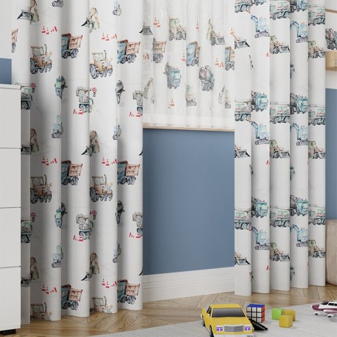 POJAZDY Tkanina na zasłony OXFORD, szer.140cm, kolor niebiesko-szary D00087