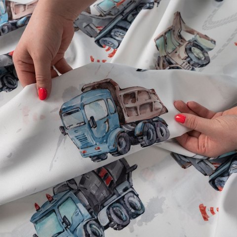 POJAZDY Tkanina na zasłony OXFORD, szer.140cm, kolor niebiesko-szary D00087