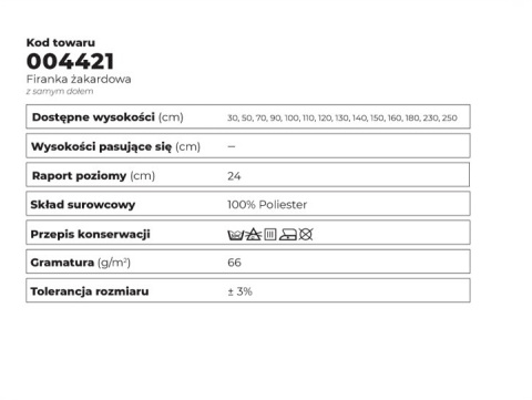 Zazdrostka biała żakardowa z samym dołem, wys.90cm, 004421