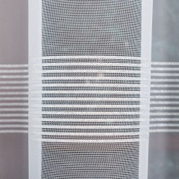 Firanka żakardowa ze wzorem pasowym z ołowianką, wys. 250cm, kolor biały ze srebrnymi pasami 000282