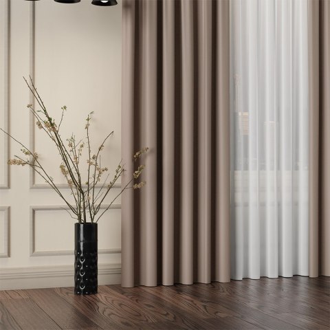 GRETA Tkanina na zasłony typu dimout/blackout, wys. 320cm, kolor brązowy 004204