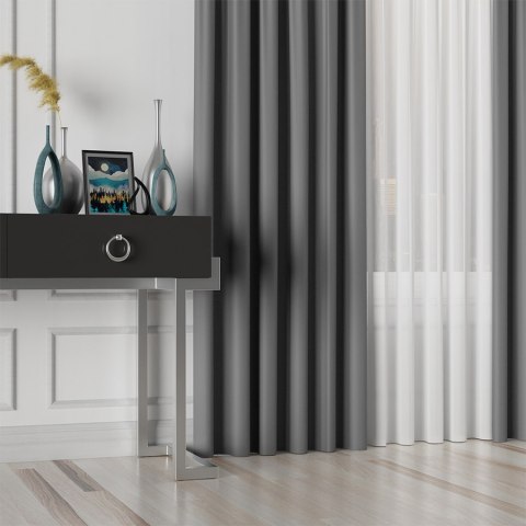 GRETA Tkanina na zasłony typu dimout/blackout, wys. 320cm, kolor grafitowy 004204