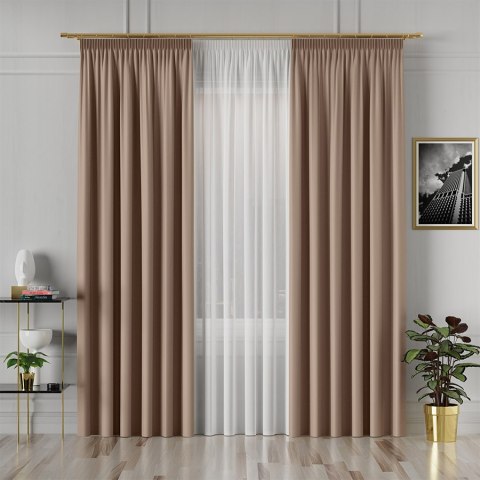 GRETA Tkanina na zasłony typu dimout/blackout, wys. 320cm, kolor jasny brązowy 004204