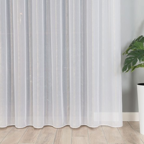 Firanka fantazyjna, pasowa z ołowianką, wys.305cm, kolor biały z beżowym ze srebrną nitką 019789/OLO/004/0003