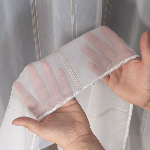 Firanka fantazyjna, pasowa z ołowianką, wys.305cm, kolor biały z beżowym ze srebrną nitką 019789/OLO/004/0003