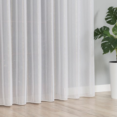 Firanka fantazyjna, pasowa z ołowianką, wys.305cm, kolor biały z beżowym ze srebrną nitką 019789/OLO/004/0003