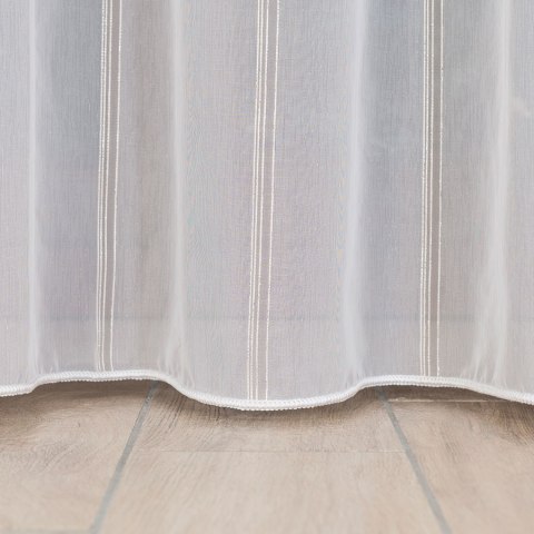 Firanka fantazyjna, pasowa z ołowianką, wys.305cm, kolor biały z beżowym ze srebrną nitką 019789/OLO/004/0003