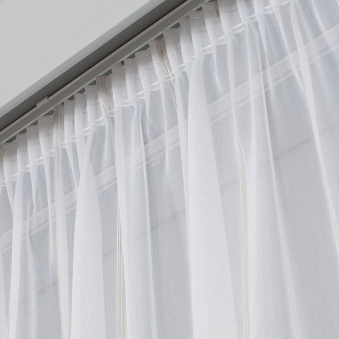 Firanka fantazyjna, pasowa z ołowianką, wys.305cm, kolor biały z beżowym ze srebrną nitką 019789/OLO/004/0003