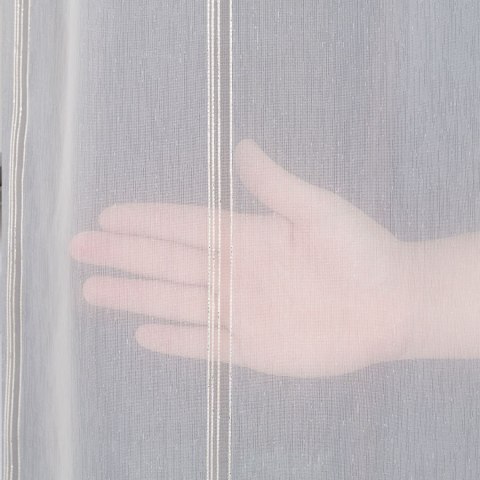 Firanka fantazyjna, pasowa z ołowianką, wys.305cm, kolor biały z beżowym ze srebrną nitką 019789/OLO/004/0003