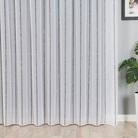 Firanka fantazyjna, pasowa z ołowianką, wys.305cm, kolor biały z czarnym ze srebrną nitką 019789/OLO/007/0003