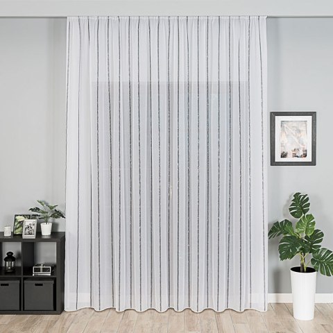 Firanka fantazyjna, pasowa z ołowianką, wys.305cm, kolor biały z czarnym ze srebrną nitką 019789/OLO/007/0003