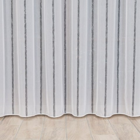 Firanka fantazyjna, pasowa z ołowianką, wys.305cm, kolor biały z czarnym ze srebrną nitką 019789/OLO/007/0003