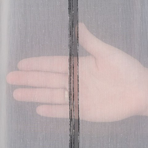 Firanka fantazyjna, pasowa z ołowianką, wys.305cm, kolor biały z czarnym ze srebrną nitką 019789/OLO/007/0003