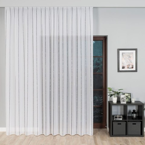 Firanka fantazyjna, pasowa z ołowianką, wys.305cm, kolor biały z czarnym ze srebrną nitką 019789/OLO/007/0003