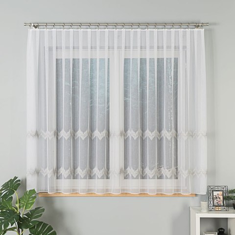 Firanka haftowana, pasowa z ołowianką, wys.160cm, kolor biały z szarym i srebrnym 112750/OLO/002/000160/1