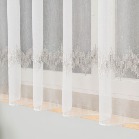 Firanka haftowana, pasowa z ołowianką, wys.160cm, kolor biały z szarym i srebrnym 112750/OLO/002/000160/1