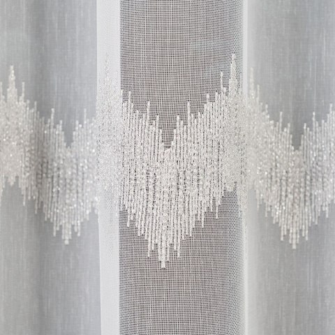 Firanka haftowana, pasowa z ołowianką, wys.160cm, kolor biały z szarym i srebrnym 112750/OLO/002/000160/1