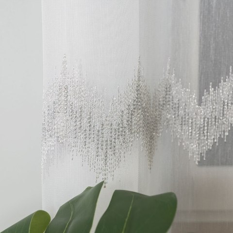 Firanka haftowana, pasowa z ołowianką, wys.160cm, kolor biały z szarym i srebrnym 112750/OLO/002/000160/1