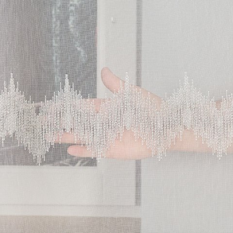 Firanka haftowana, pasowa z ołowianką, wys.160cm, kolor biały z szarym i srebrnym 112750/OLO/002/000160/1