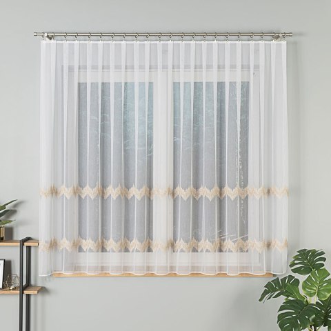 Firanka haftowana, pasowa z ołowianką, wys.160cm, kolor biały ze złotym 112750/OLO/004/000160/1