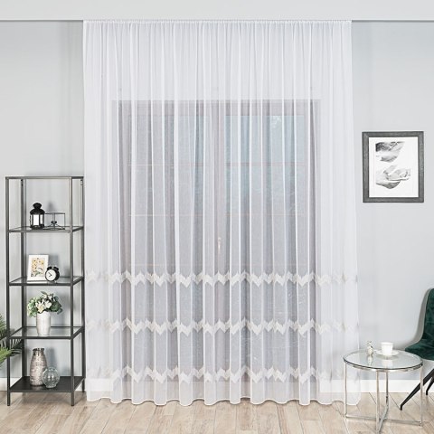 Firanka haftowana, pasowa z ołowianką, wys.280cm, kolor biały z szarym i srebrnym 112750/OLO/002/000280/1