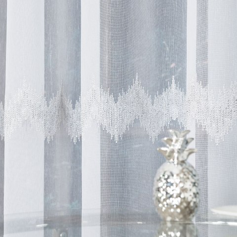Firanka haftowana, pasowa z ołowianką, wys.280cm, kolor biały z szarym i srebrnym 112750/OLO/002/000280/1