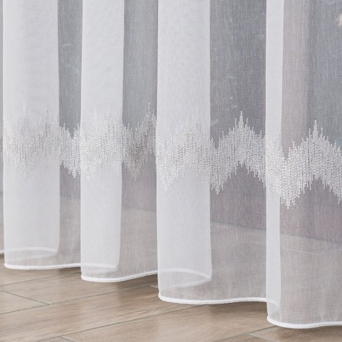Firanka haftowana, pasowa z ołowianką, wys.280cm, kolor biały z szarym i srebrnym 112750/OLO/002/000280/1