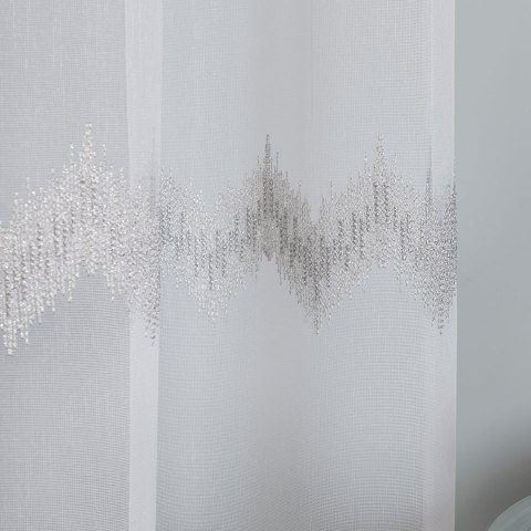 Firanka haftowana, pasowa z ołowianką, wys.280cm, kolor biały z szarym i srebrnym 112750/OLO/002/000280/1