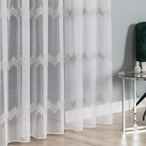 Firanka haftowana, pasowa z ołowianką, wys.280cm, kolor biały z szarym i srebrnym 112750/OLO/002/000280/1