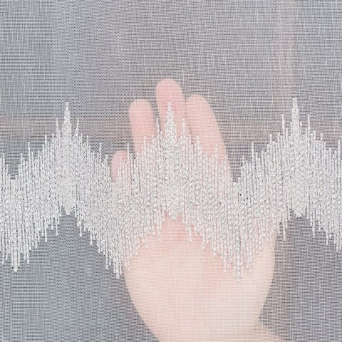 Firanka haftowana, pasowa z ołowianką, wys.280cm, kolor biały z szarym i srebrnym 112750/OLO/002/000280/1