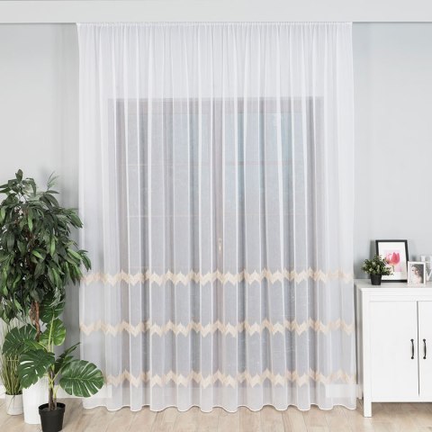 Firanka haftowana, pasowa z ołowianką, wys.280cm, kolor biały ze złotym 112750/OLO/004/000280/1