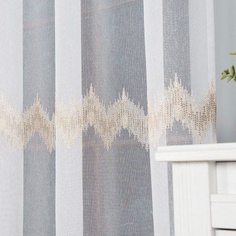 Firanka haftowana, pasowa z ołowianką, wys.280cm, kolor biały ze złotym 112750/OLO/004/000280/1