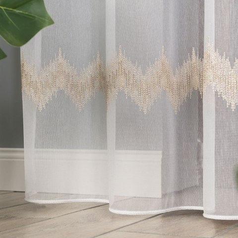 Firanka haftowana, pasowa z ołowianką, wys.280cm, kolor biały ze złotym 112750/OLO/004/000280/1