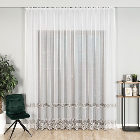 Firanka z aplikacją, pasowa, wys.280cm, kolor biały z szarym 112769