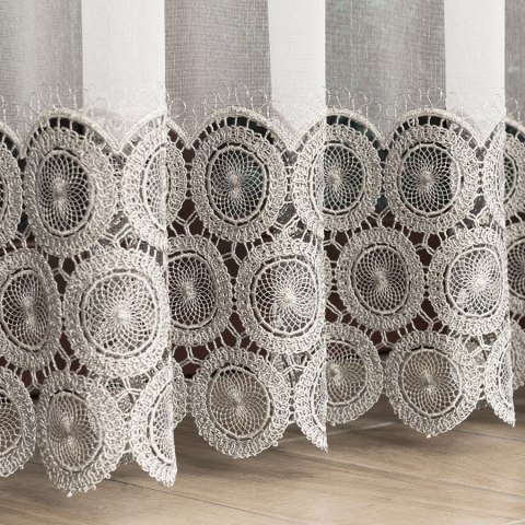 Firanka z aplikacją, pasowa, wys.280cm, kolor biały z szarym 112769