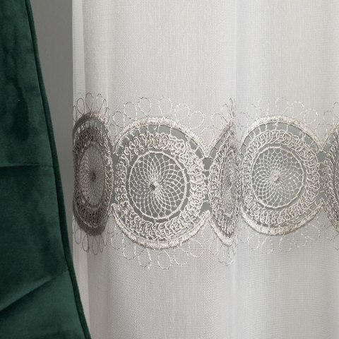 Firanka z aplikacją, pasowa, wys.280cm, kolor biały z szarym 112769