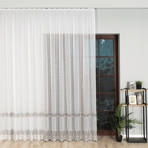 Firanka z aplikacją, pasowa, wys.280cm, kolor biały z szarym 112769