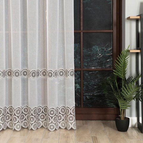 Firanka z aplikacją, pasowa, wys.280cm, kolor biały z szarym 112769