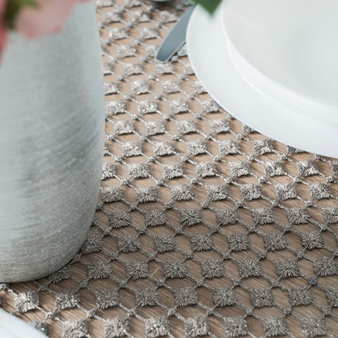 Tkanina gipiurowa na firanę i obrus, wys. 160cm, kolor 005 szary z lurexem 061757