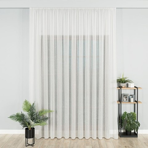 Firanka fantazyjna, pasowa z ołowianką, wys. 305cm, kolor offwhite z jasnoszarymi pasami 001166/OLO/113/000305