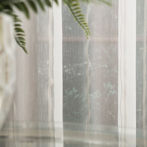 Firanka fantazyjna, pasowa z ołowianką, wys. 305cm, kolor offwhite z jasnoszarymi pasami 001166/OLO/113/000305