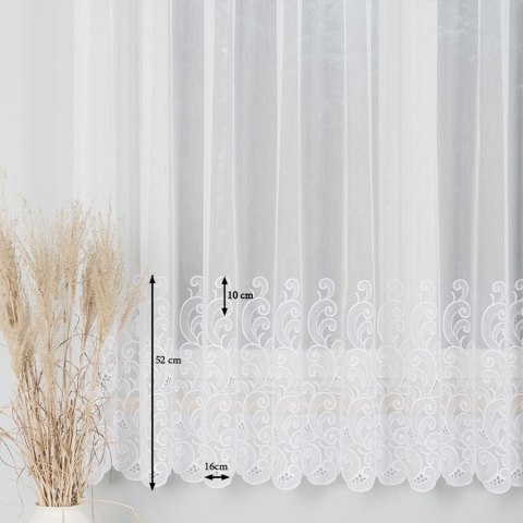 Firanka haftowana ze wzorem na samym dole, wys. 180cm, kolor biały 926122/000/001/000180/1