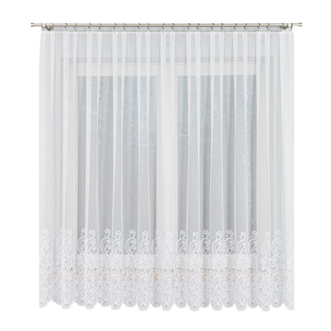 Firanka haftowana ze wzorem na samym dole, wys. 180cm, kolor biały 926122/000/001/000180/1