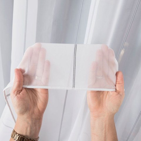 Firanka z ołowianką, wys. 300cm, kolor biały z czarnymi paskami 170558/OLO/007/000300/1