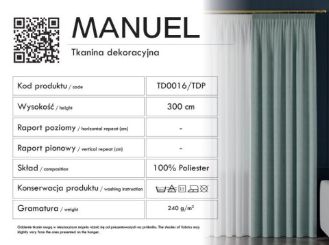 MANUEL Tkanina na zasłony, wys. 300cm, kolor 816 jasny brązowy TD0016/TDP/816/000300/1